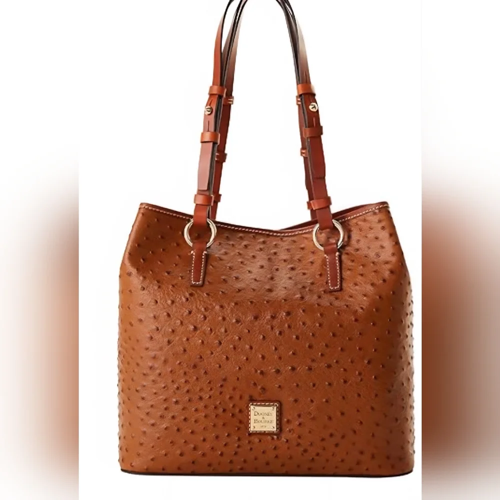 NWT Dooney & Bourke Briana Ostrich Embossed Leather Shoulder Bag: Caramel - Picture 2 of 16